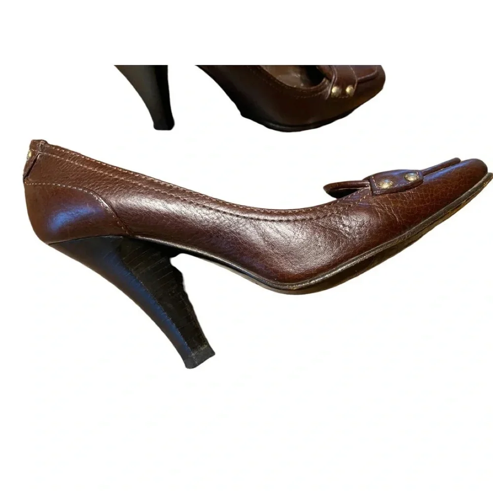 Authentic Burberry Italy Leather Brown High Heel Loafer Shoes - Picture 2 of 15